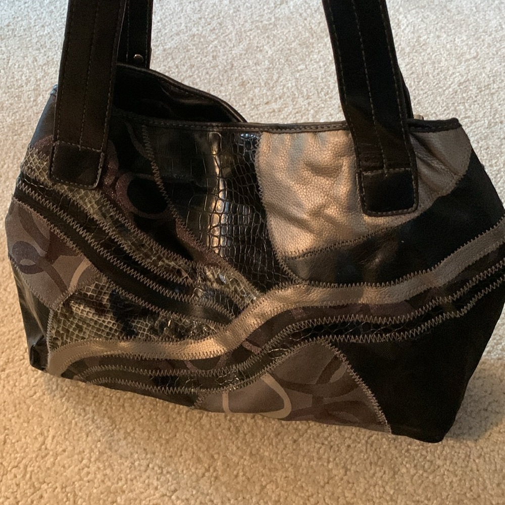 Rosetti Black,Silver And Gray Patchwork Handbag W… - image 6